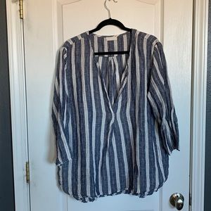 NWOT Sundance Catalog linen striped tunic 3/4 sleeves boho with POCKETS